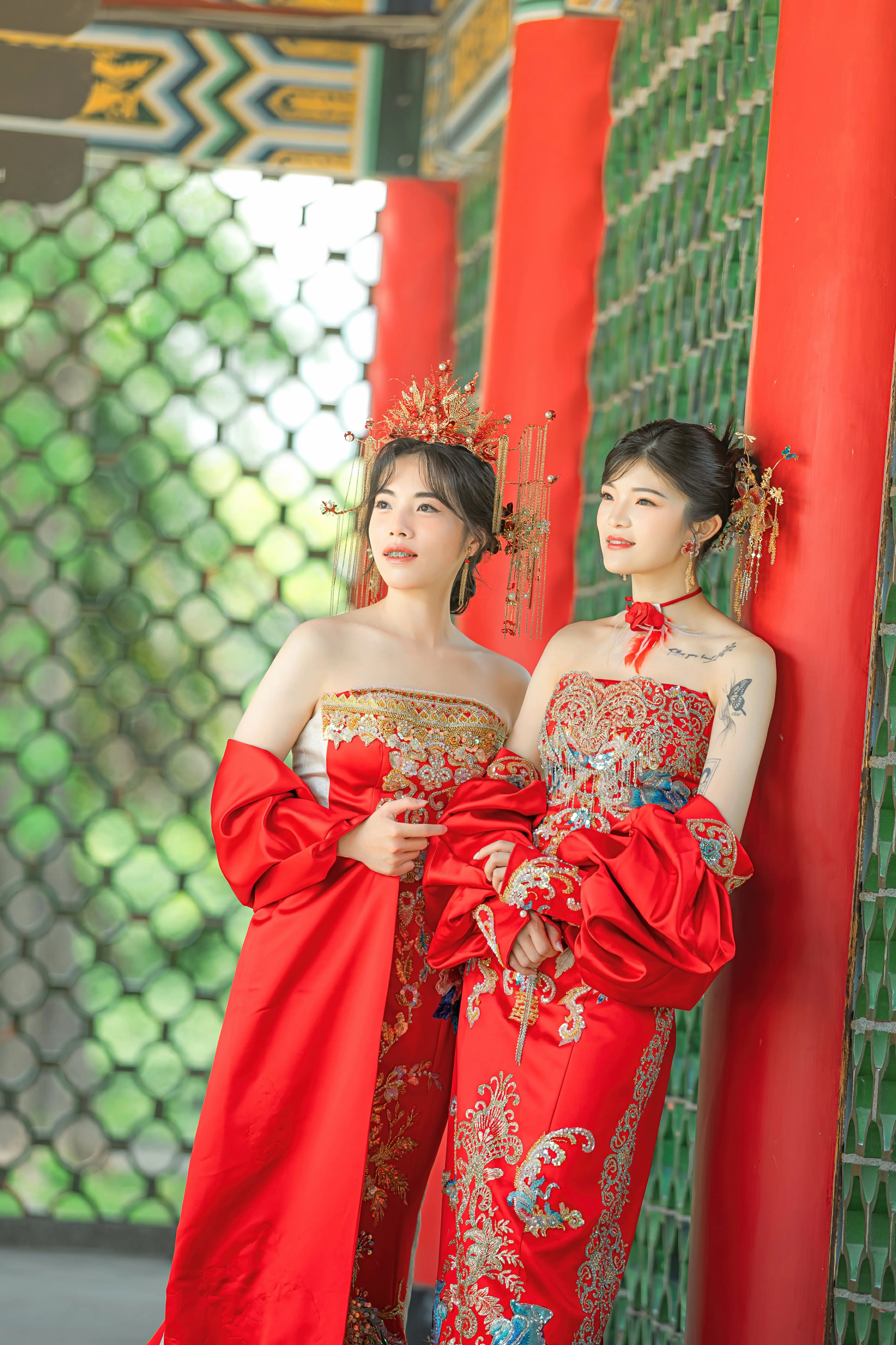 女女婚紗攝影 中式紅色禮服雙人婚紗照